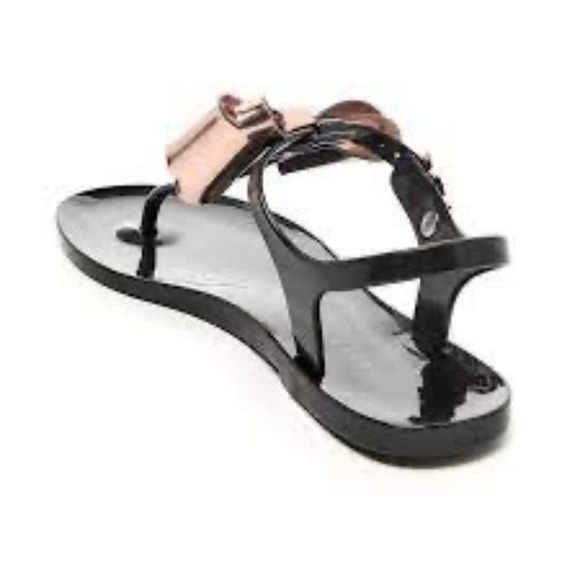 Ted Baker Ainda Rose Gold Bow Ankle TStrap Thong Jelly Bow Sandals Black Size 38 - Picture 1 of 6